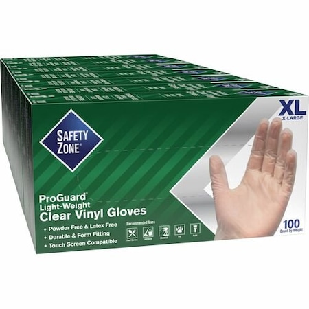 Safety Zone GVP9-HH, Disposable Gloves, 3.0 mil Palm, Vinyl, Powder-Free, XL, 10 PK, Clear SZNGVP9XLHHCT